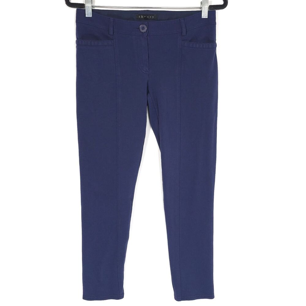 THEORY Navy Blue 4 Slim Stretch Pants Womens Ankle Slit USA Made #90676204